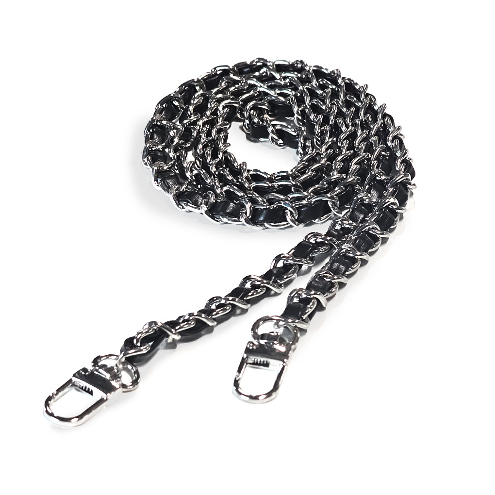 Chaînette argent longue avec cuirette (à mousquetons)