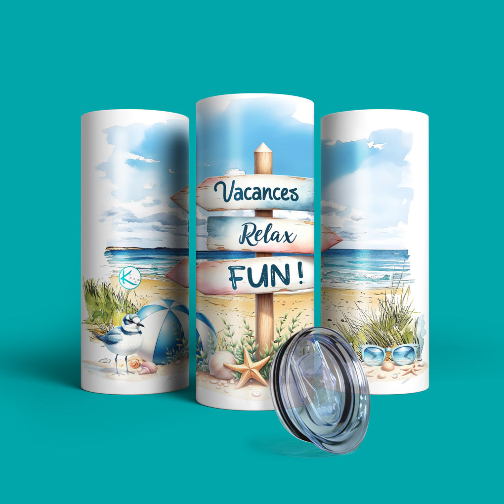 Verre en acier inoxydable Direction les vacances