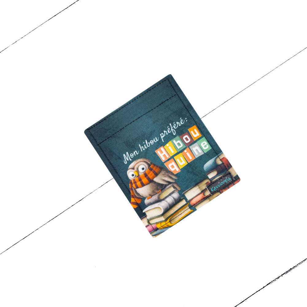 Mini rabat Hibouquine, interchangeable pour les portefeuilles Kassiopeia. Personnalisez votre portefeuille!